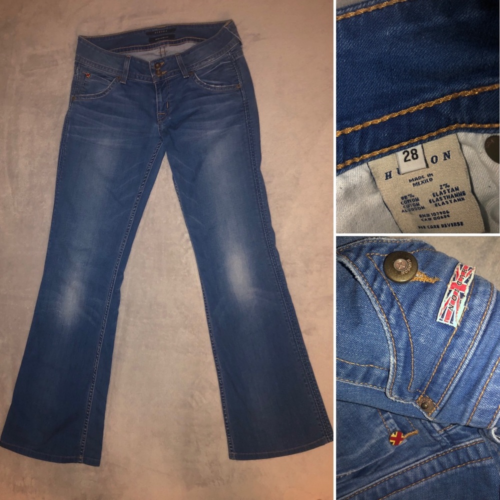 Hudson medium wash wide leg jean. 28.